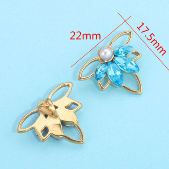 Изображение 304 Нержавеющая Сталь Подвески Кленовый лист Позолоченный Разноцветный Горный Хрусталь 22мм x 17.5мм, 1 ШТ