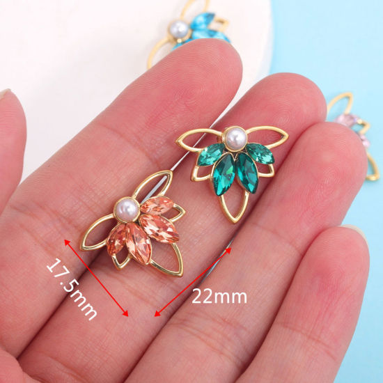 Изображение 304 Нержавеющая Сталь Подвески Кленовый лист Позолоченный Разноцветный Горный Хрусталь 22мм x 17.5мм, 1 ШТ