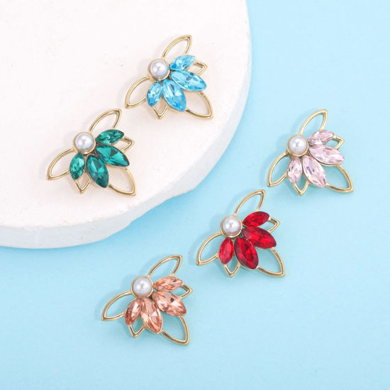 Изображение 304 Нержавеющая Сталь Подвески Кленовый лист Позолоченный Разноцветный Горный Хрусталь 22мм x 17.5мм, 1 ШТ