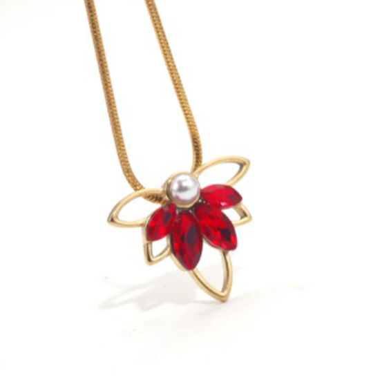 Изображение 304 Нержавеющая Сталь Подвески Кленовый лист Позолоченный Разноцветный Горный Хрусталь 22мм x 17.5мм, 1 ШТ