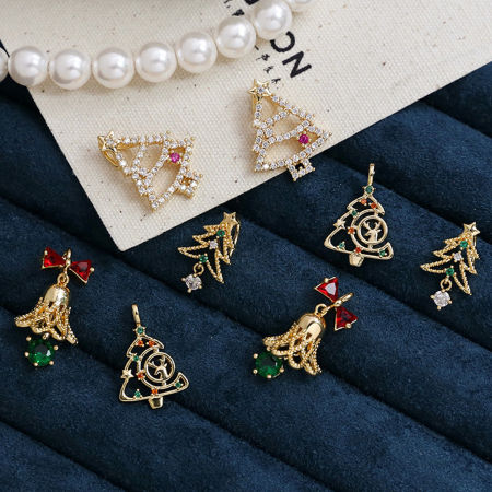 Brass Micro Pave Charms Gold Plated Christmas Tree Bell