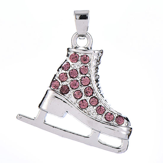 Imagen de 2 Unidades Zamak Deporte Colgantes Charms Tono de Plata Multicolor Patines de Hielo Multicolor Rhinestone) 23mm x 22mm