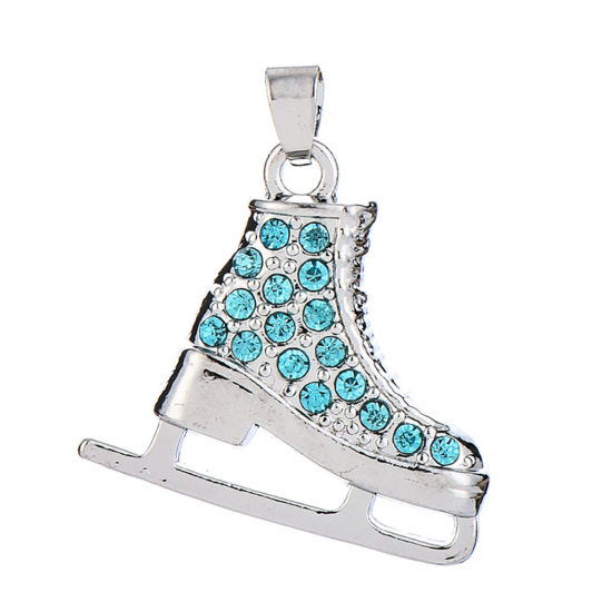 Imagen de 2 Unidades Zamak Deporte Colgantes Charms Tono de Plata Multicolor Patines de Hielo Multicolor Rhinestone) 23mm x 22mm