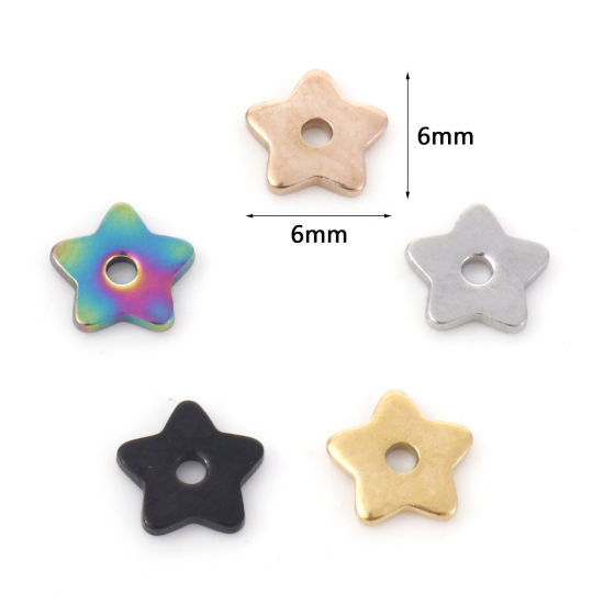 304ステンレス鋼 スペーサービーズ 五芒星 6mm x 6mm、 10 個 の画像