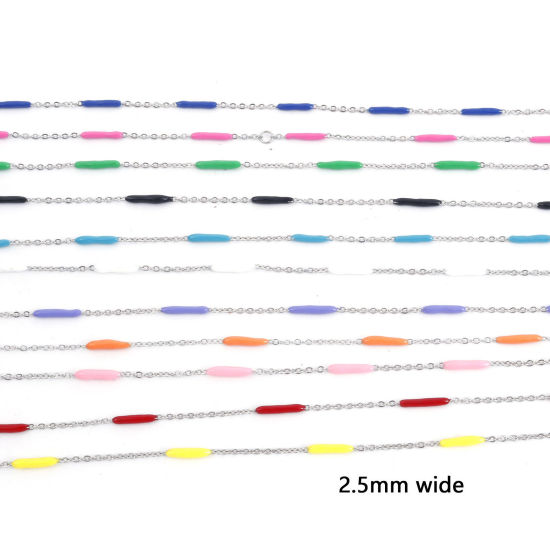 Picture of 304 Stainless Steel Link Cable Chain Sticks Silver Tone Multicolor Enamel 2.5mm