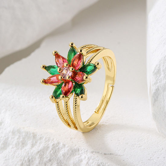 Picture of Brass Stylish Open Adjustable Rings Geometric Gold Plated Multicolor Rhinestone                                                                                                                                                                               