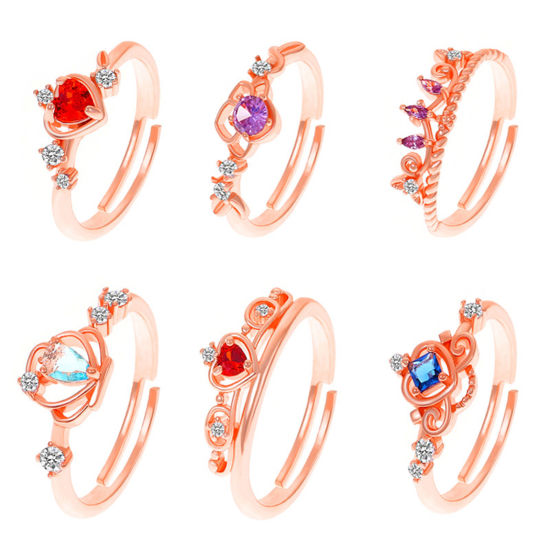 Picture of Brass Stylish Open Adjustable Rings Crown Rose Gold Multicolour Cubic Zirconia                                                                                                                                                                                