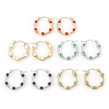 Image de Boucles d'Oreilles Créole Anneaux en 316 Acier Inoxydable Élégant Multicolore Polygone Émail 20mm x 19mm , Epaisseur de Fil: (21 gauge), 1 Paire