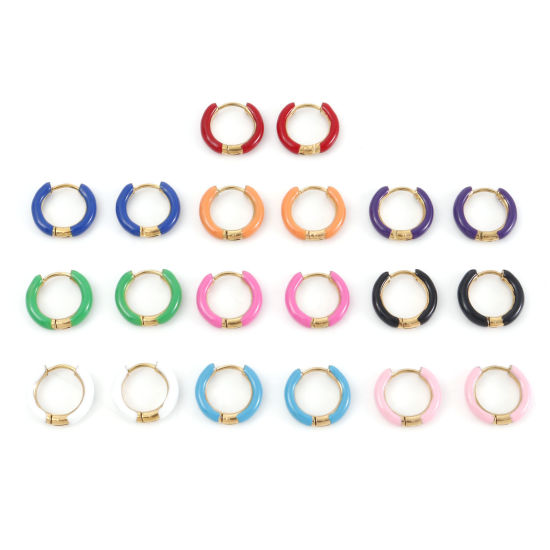 Bild von 316 Edelstahl Stilvoll Ohrreifen Vergoldet Bunt Ring Emaille 15.5mm x 14mm, Drahtstärke: (18 gauge), 1 Paar