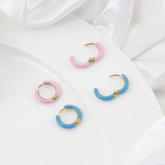 Bild von 316 Edelstahl Stilvoll Ohrreifen Vergoldet Bunt Ring Emaille 15.5mm x 14mm, Drahtstärke: (18 gauge), 1 Paar