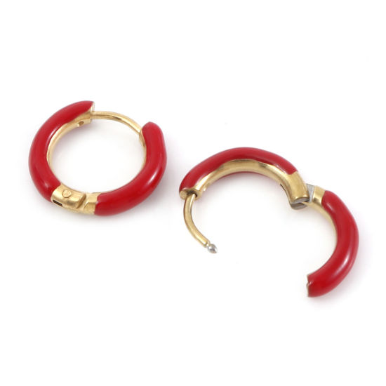 Bild von 316 Edelstahl Stilvoll Ohrreifen Vergoldet Bunt Ring Emaille 15.5mm x 14mm, Drahtstärke: (18 gauge), 1 Paar
