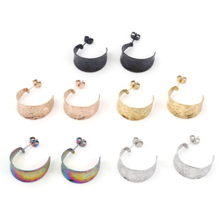 Immagine di 316 Acciaio inossidabile Elegante orecchino cerchio Multicolore forma di C Struttura 25mm x 22mm, Posta / Filo Dimensione: (20 misura), 1 Paio