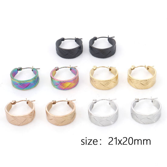 Bild von 316 Edelstahl Stilvoll Ohrreifen Bunt Ring Streifen 21mm x 20mm, Drahtstärke: (21 gauge), 1 Paar