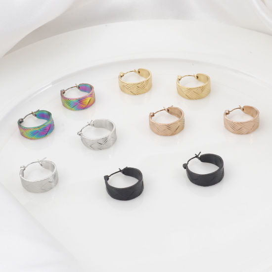 Bild von 316 Edelstahl Stilvoll Ohrreifen Bunt Ring Streifen 21mm x 20mm, Drahtstärke: (21 gauge), 1 Paar
