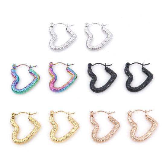 Immagine di 316 Acciaio inossidabile Elegante orecchino cerchio Multicolore Cuore 20mm x 19mm, Posta / Filo Dimensione: (21 misura), 1 Paio