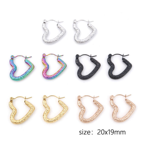 Immagine di 316 Acciaio inossidabile Elegante orecchino cerchio Multicolore Cuore 20mm x 19mm, Posta / Filo Dimensione: (21 misura), 1 Paio