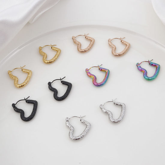 Immagine di 316 Acciaio inossidabile Elegante orecchino cerchio Multicolore Cuore 20mm x 19mm, Posta / Filo Dimensione: (21 misura), 1 Paio