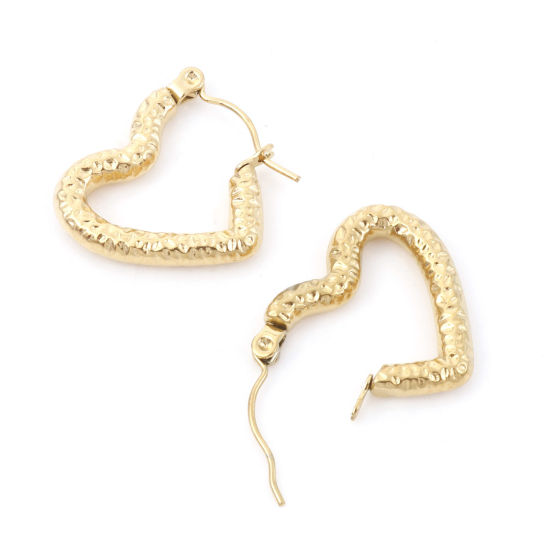Immagine di 316 Acciaio inossidabile Elegante orecchino cerchio Multicolore Cuore 20mm x 19mm, Posta / Filo Dimensione: (21 misura), 1 Paio