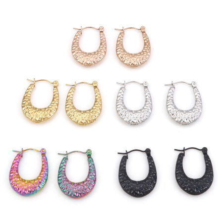 316 Stainless Steel Hoop Earrings U-shaped Embossing 24.5mm x 18mm