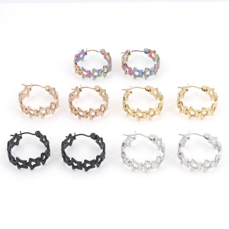 Immagine di 316 Acciaio inossidabile orecchino cerchio Anello Stella a Cinque Punte Filigrana 21mm x 21mm, Posta / Filo Dimensione: (21 misura), 1 Paio