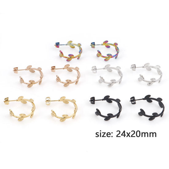Bild von 316 Edelstahl Ohrreifen C-Form Blätter 24mm x 20mm, Drahtstärke: (20 gauge), 1 Paar