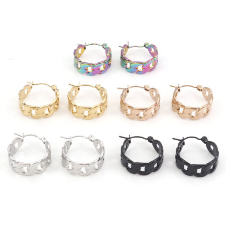 Immagine di 316 Acciaio inossidabile orecchino cerchio Catena a Maglie Anello 21mm x 20mm, Posta / Filo Dimensione: (21 misura), 1 Paio