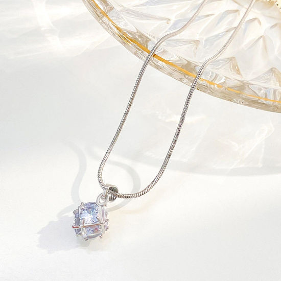 Изображение Латунь Стильный Ожерелье с подвеской Матовое Серебро Куб Разноцветный Искусственный Циркон (Подходит Размера Бисера: 45см длина 1 ШТ                                                                                                                          