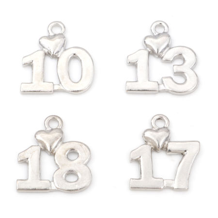 Zamak Colgantes Charms Número Tono de Plata Corazón 20 Unidades