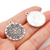 亜鉛合金 宗教 チャーム 円形 銀古美 生命の花彫刻 25mm x 21mm、 10 個 の画像