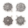 亜鉛合金 宗教 チャーム 円形 銀古美 生命の花彫刻 25mm x 21mm、 10 個 の画像