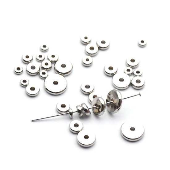 304 Stainless Steel Spacer Beads Flat Round 50 PCs の画像