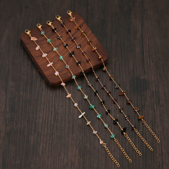 Immagine di 304 Acciaio Inossidabile Stile Bohemien Braccialetti Oro Placcato Multicolore Scheggia di Perle 19cm Lunghezza, 1 Pz