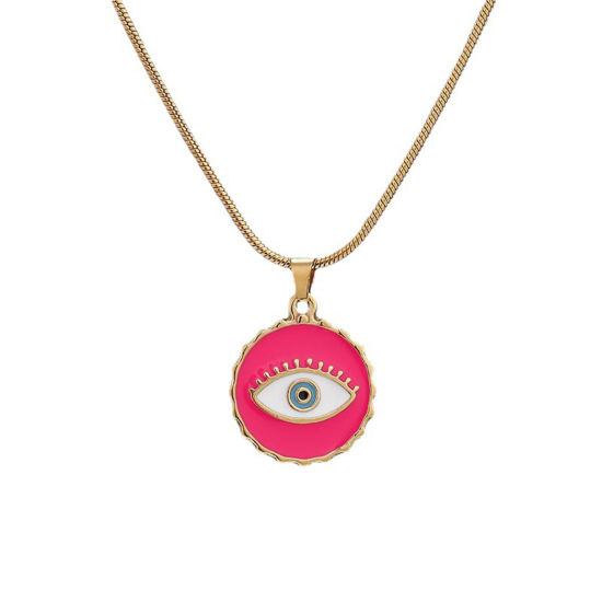 Изображение 304 Нержавеющая Сталь Подвески Круглые Позолоченный Разноцветный Злой Глаз С Эмалью 24мм x 22мм, 1 ШТ