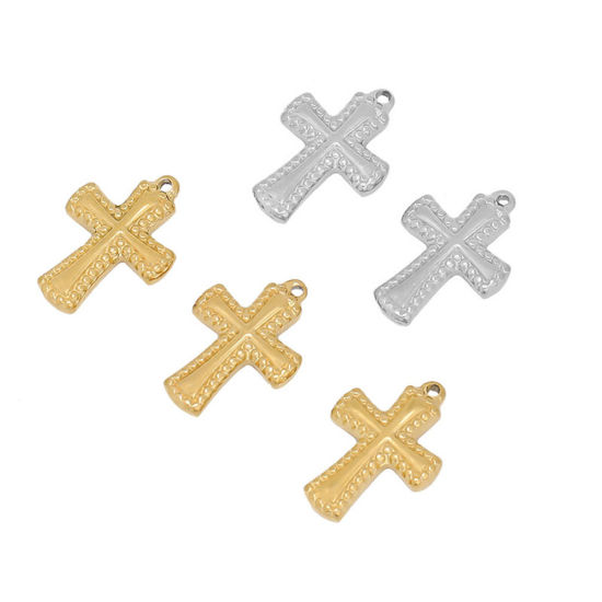 Image de Breloques en 304 Acier Inoxydable Croix Gaufrage 19mm x 13mm , 1 Pièce