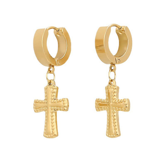 Image de Breloques en 304 Acier Inoxydable Croix Gaufrage 19mm x 13mm , 1 Pièce