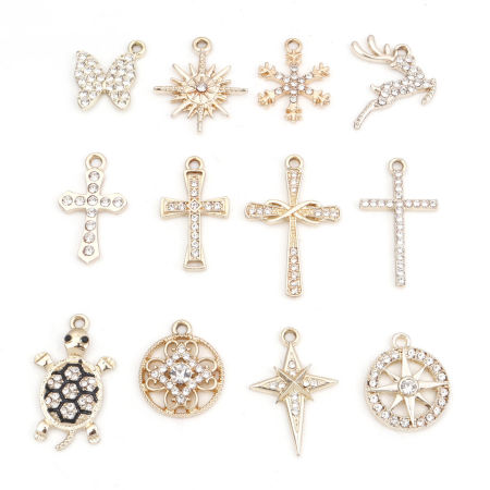 Zinc Based Alloy Micro Pave Charms Gold Plated Clear Rhinestone