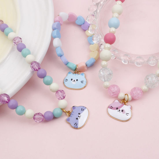 Immagine di Lega di Zinco Charms Gatto Oro Placcato Multicolore Smalto 20mm x 18mm , 10 Pz