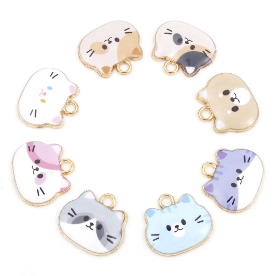 Immagine di Lega di Zinco Charms Gatto Oro Placcato Multicolore Smalto 20mm x 18mm , 10 Pz