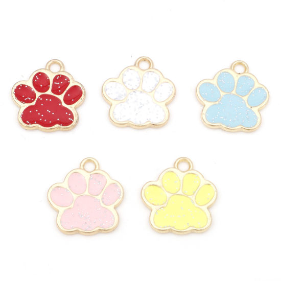 亜鉛合金 ペットメモリアル チャーム 犬の爪 金メッキ 多色 エナメル 17mm x 16mm、 20 個 の画像