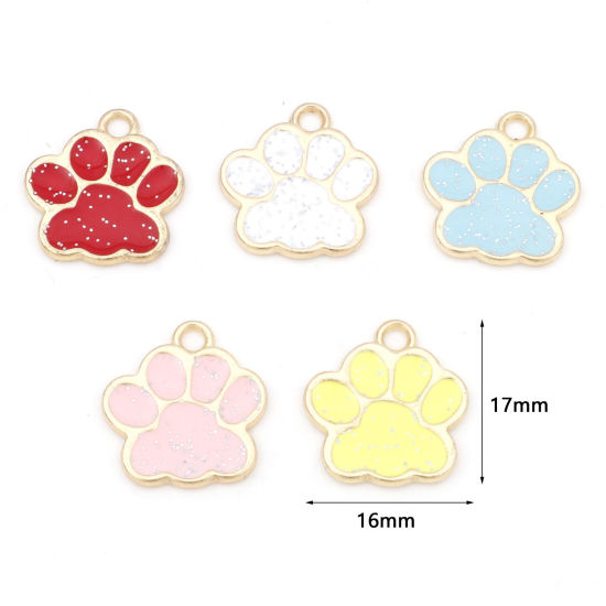 亜鉛合金 ペットメモリアル チャーム 犬の爪 金メッキ 多色 エナメル 17mm x 16mm、 20 個 の画像