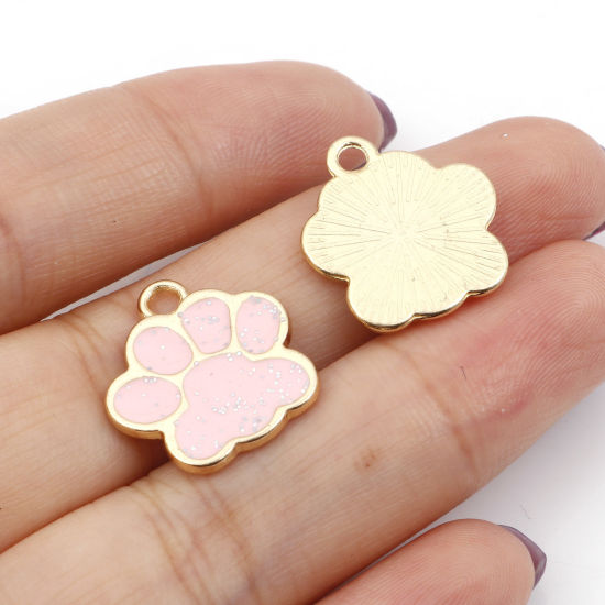 亜鉛合金 ペットメモリアル チャーム 犬の爪 金メッキ 多色 エナメル 17mm x 16mm、 20 個 の画像