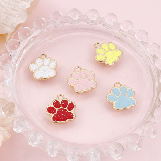 亜鉛合金 ペットメモリアル チャーム 犬の爪 金メッキ 多色 エナメル 17mm x 16mm、 20 個 の画像