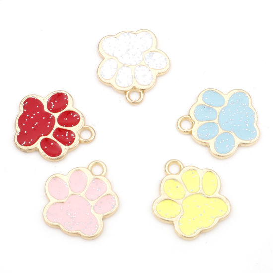 亜鉛合金 ペットメモリアル チャーム 犬の爪 金メッキ 多色 エナメル 17mm x 16mm、 20 個 の画像