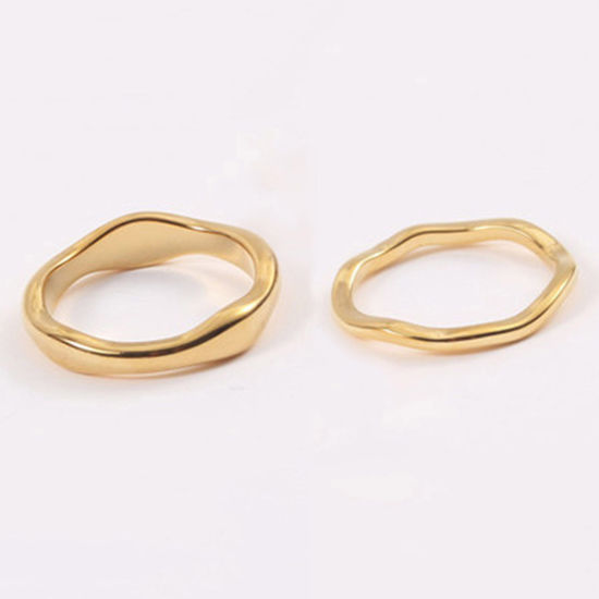 Picture of Eco-friendly Minimalist Stylish 18K Real Gold Plated 304 Stainless Steel Unadjustable Irregular Rings Unisex