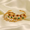 Picture of Eco-friendly Retro Stylish 18K Real Gold Plated 304 Stainless Steel & Gemstone Wave Open Cuff Bangles Bracelets For Women 1 Piece