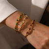 Picture of Eco-friendly Retro Stylish 18K Real Gold Plated 304 Stainless Steel & Gemstone Wave Open Cuff Bangles Bracelets For Women 1 Piece