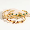 Picture of Eco-friendly Retro Stylish 18K Real Gold Plated 304 Stainless Steel & Gemstone Wave Open Cuff Bangles Bracelets For Women 1 Piece