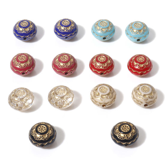 Picture of Acrylic Retro Beads Multicolor Metallic Round Flower About 13mm Dia.