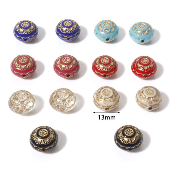 Picture of Acrylic Retro Beads Multicolor Metallic Round Flower About 13mm Dia.