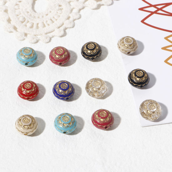 Picture of Acrylic Retro Beads Multicolor Metallic Round Flower About 13mm Dia.